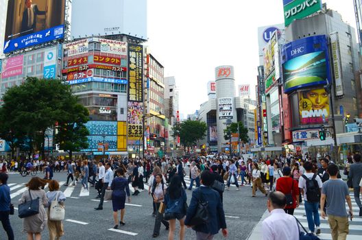 TOKYO, JAPAN - May 29, 2018: Tokyo, Japan.View of Shibuya Crossing, one of the busiest crosswalks in the world.
