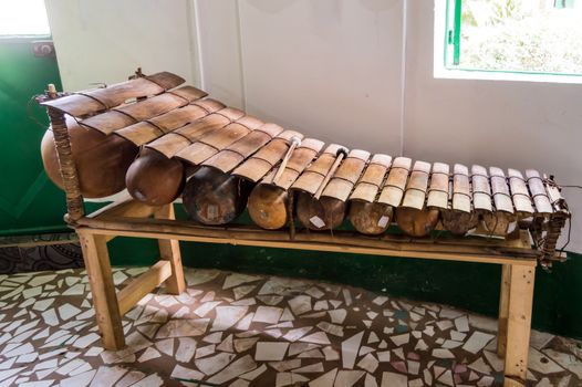 Balafon, ethnic, musical, instrument, movement, frontal view, close up. traditional African marimba music inside. World art of multicultural globalism. Gambia