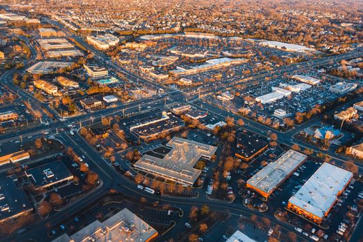 Aerial view from a plane of american town in winter