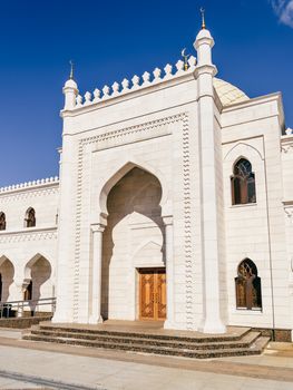Bolghar white mosque at the sunny day