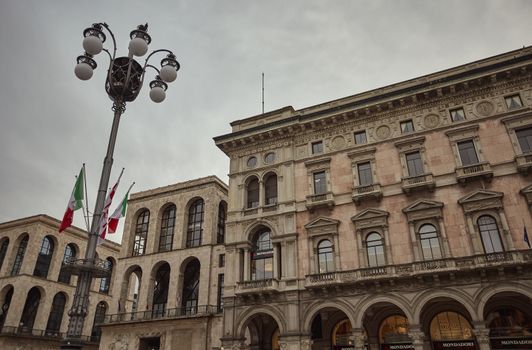 MILAN, ITALY 10 MARCH 2020: Detail of the Piazza del Duomo in Milan