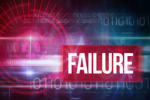 The word failure and red technology interface with light against blue technology design with binary code