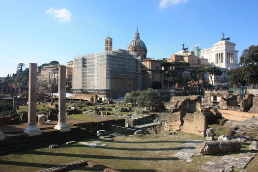 Rome and beautiful historical details in the Imperial Forums in italy