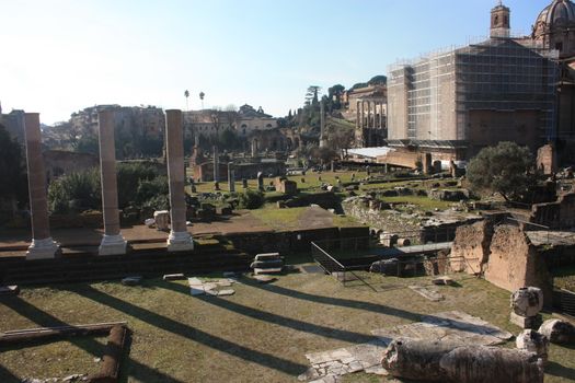 Rome and beautiful historical details in the Imperial Forums in italy