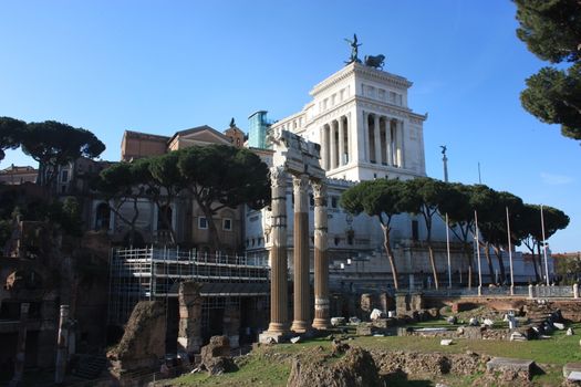 Rome and beautiful historical details in the Imperial Forums in italy