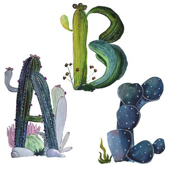 Letter A, B and C in the form of a cactus. Design element is perfect for logos, icons, children's alphabet and play.