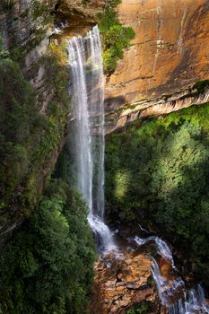 Katoomba Falls tumbling over the cliff face at Katoomba in Blue Mountains Australia
