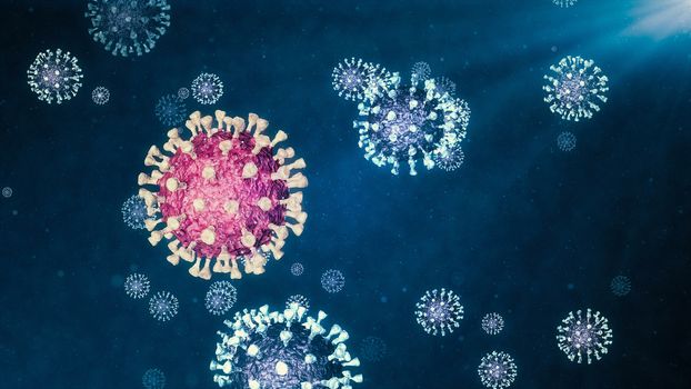 Coronavirus danger and public health risk disease and flu outbreak or coronaviruses influenza as dangerous viral strain case as a pandemic medical concept with dangerous cells as a 3D render.