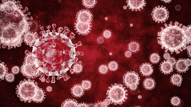 Coronavirus danger and public health risk disease and flu outbreak or coronaviruses influenza as dangerous viral strain case as a pandemic medical concept with dangerous cells as a 3D render.