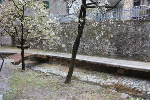 ruined paths built in stone and rock in the Tuscan landscape in Borgo a Mozzano in an ancient medieval village in Italy