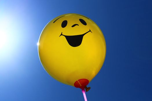 The picture shows a funny balloon in front of the sky