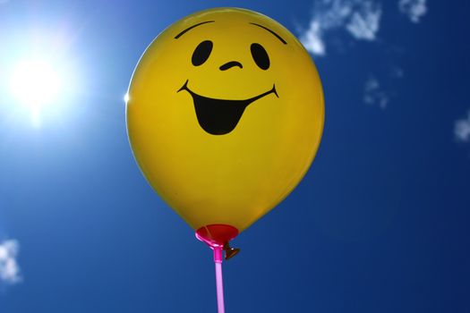 The picture shows a funny balloon in front of the sky