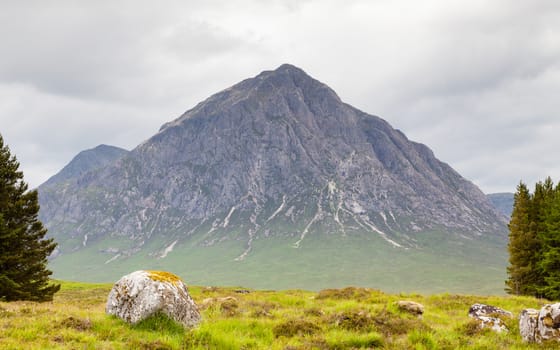 A view of Buachaille Etive Mor in the Scottish highlands.  Buachaille Etive Mor is a mountain in the Scottish Highlands.