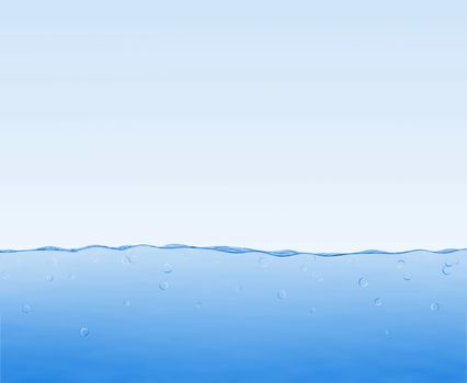 Blue underwater illustration with bubbles. Empty space for the text.
