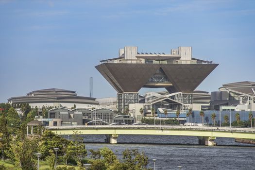 The Tokyo International Exhibition Center more commonly called Tokyo Big Sight is a palace of congresses located in Tokyo Japan. In the summer blue sky its very particular shape gives it a UFO appearance.