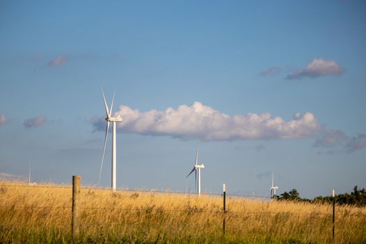 O'Neill, Nebraska, US July 22, 2019 Wind Farm In Nebraska Farm Land Wind Power Turbine Up Close. Wind turbines across Nebraska farm lands 