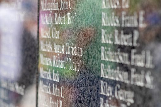 Close up Mount Rushmore wall of name of people who worked on the Monument