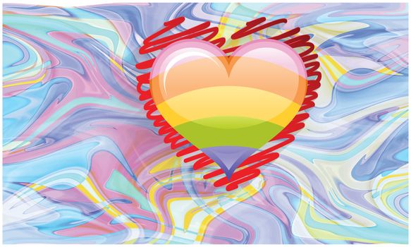 sketch heart on rainbow liquid art