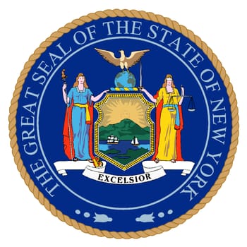 The seal of the state of New York over white