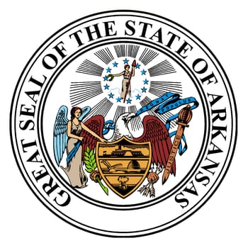 The state seal of Arkansas over a white background