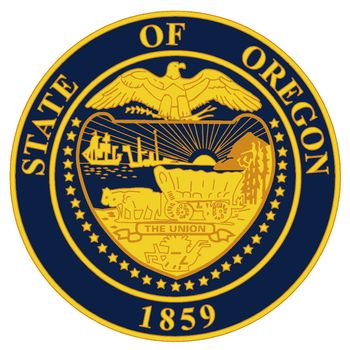 An illustration of the state of Oregon state seal over a white background