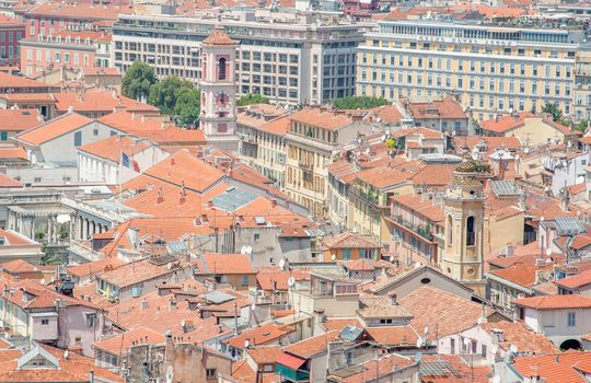 view of the city of Nice in the Maritime Alps, France. beautiful bright color in this city under Italian influence
