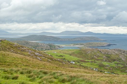 landscape of island ireland seen from the sky, wild nature