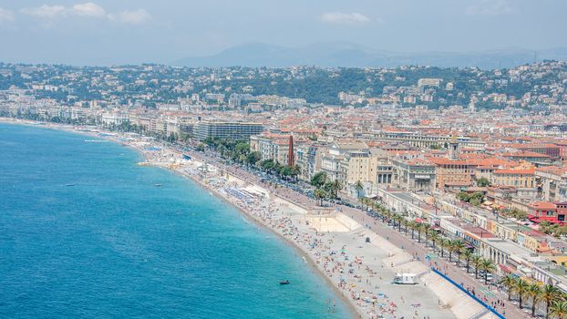 view of the city of Nice in the Maritime Alps, France. beautiful bright color in this city under Italian influence