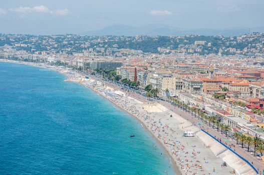 view of the city of Nice in the Maritime Alps, France. beautiful bright color in this city under Italian influence