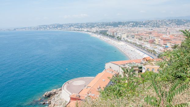 view of the city of Nice in the Maritime Alps, France. beautiful bright color in this city under Italian influence
