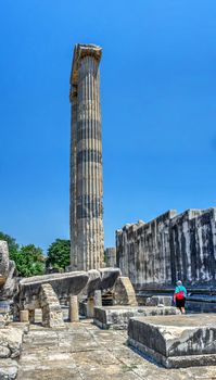 Didyma, Turkey – 2019-07-20. Broken Columns in the Temple of Apollo at Didyma, Turkey, on a sunny summer day