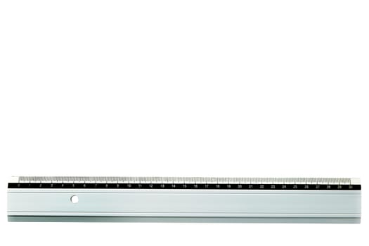 ruler laying straight at bottom of a white page with copy space