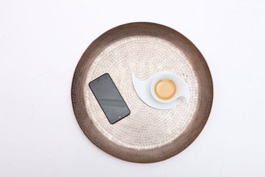 flat design coffee for with water and smart phone on white background