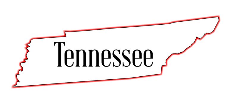 State map outline of Tennessee over a white background