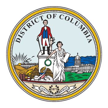 The seal of the state of Washington DC over a white background