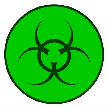A bio-hazard symbol in green against a white background