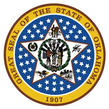 The state seal of the state of Oklahoma over a white background