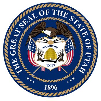 The seal of the American state of Utah over a white background