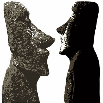 Stone heads as found on Easter Island isolated over white