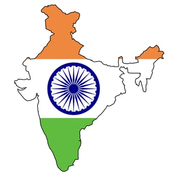 Outline map of India over a map and white background