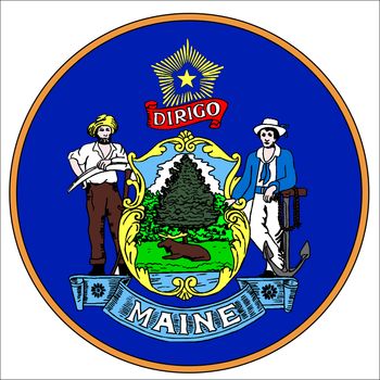 Maine state seal over a white background