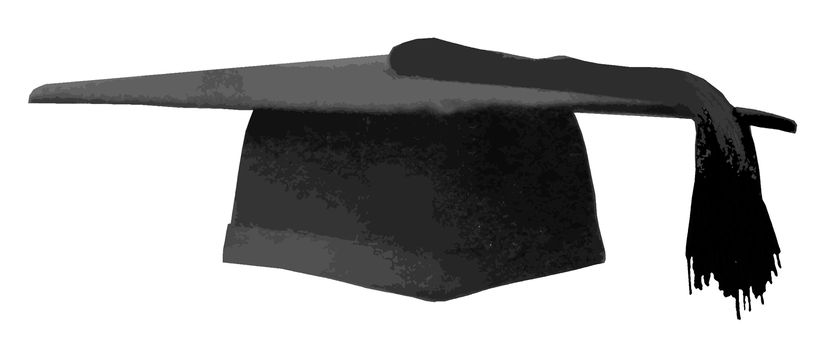 A mortarboard students cap over a white background