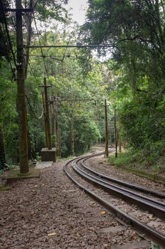 Rails of the tram leading to the top of Cordovado, Rio de Janeiro, Brazil