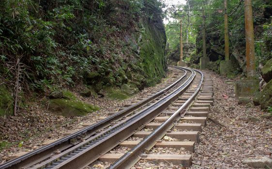 Rails of the tram leading to the top of Cordovado, Rio de Janeiro, Brazil