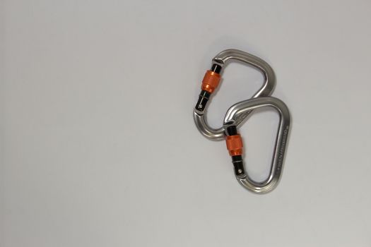 Pair of screw gate carabiners used in rock climbing