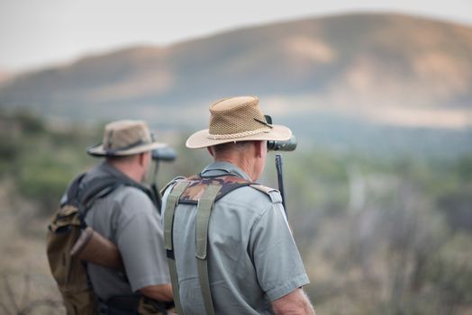 Wildlife rangers on duty in the wilderness