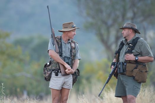 Wildlife rangers on duty in the wilderness