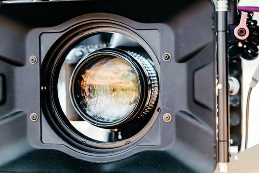 Film industry. Filming with professional camera background
