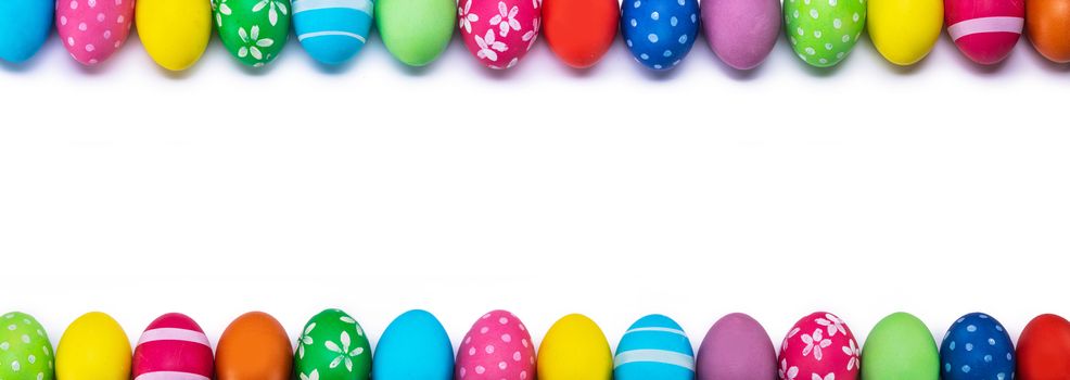 Border frame of many easter egg isolated on white background