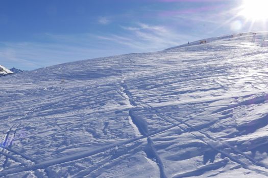 snowy landscape of Montgenvre in the high Alps in winter, france